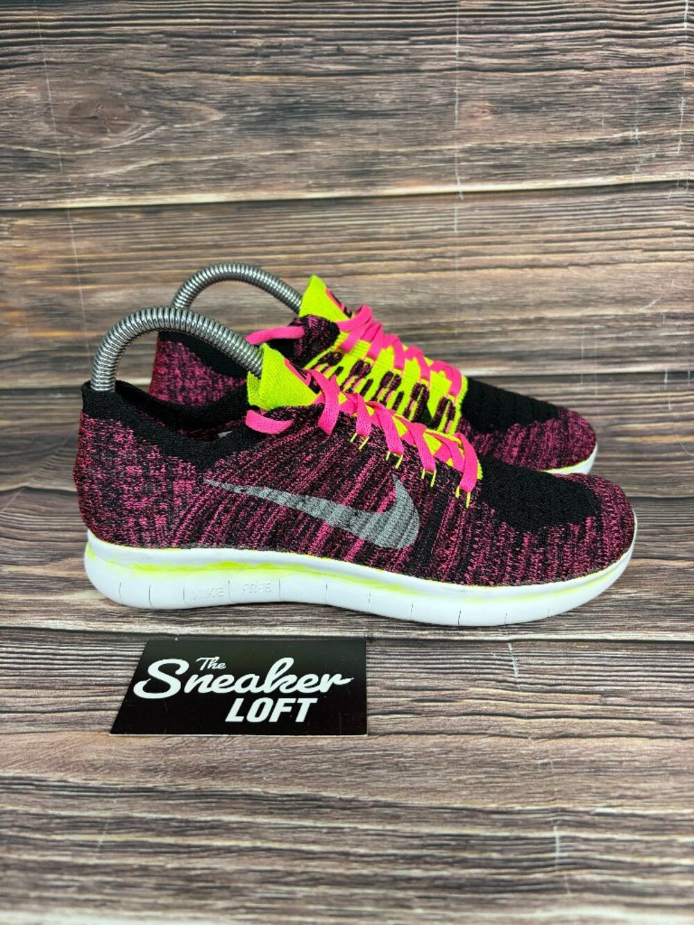 Nike Free RN Flyknit‎ Running Shoes Pink Black Women's Athletic Size 6.5